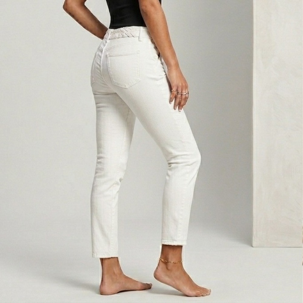 Tory Burch White Skinny Jeans Womens 27 Braided Waist Detail Stretch Denim Slim